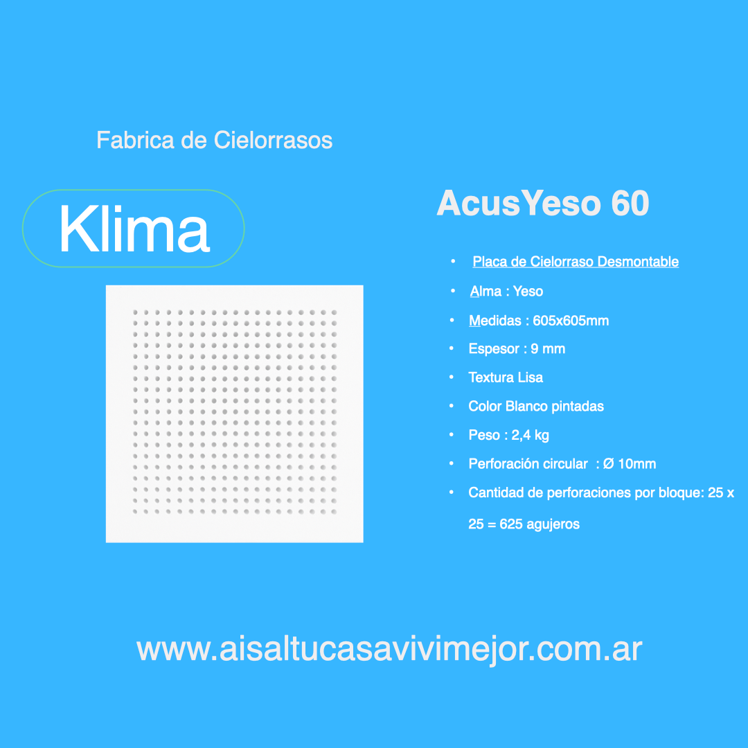 Placa de Cielorraso desmontable Acus Yeso