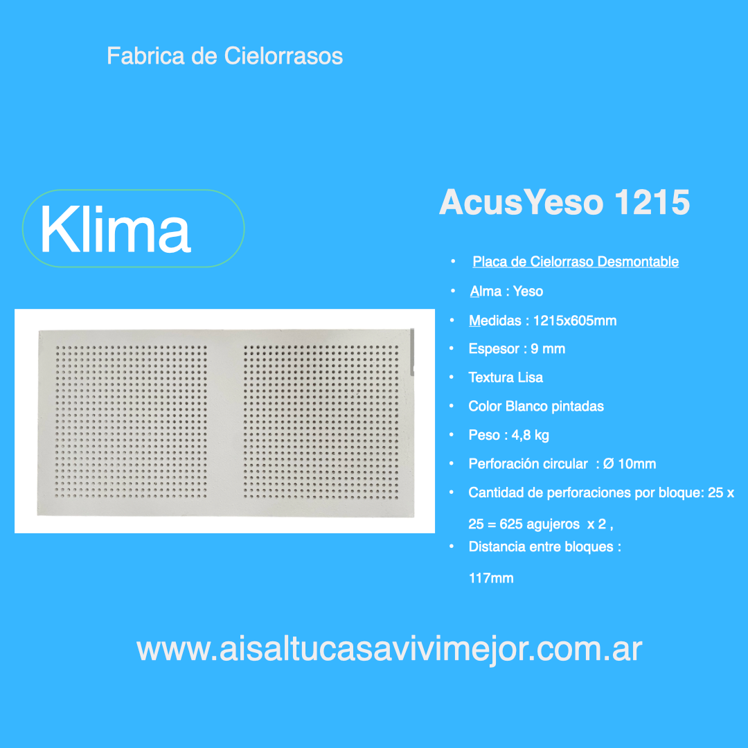 Placa de Cielorraso desmontable Acus Yeso 1215