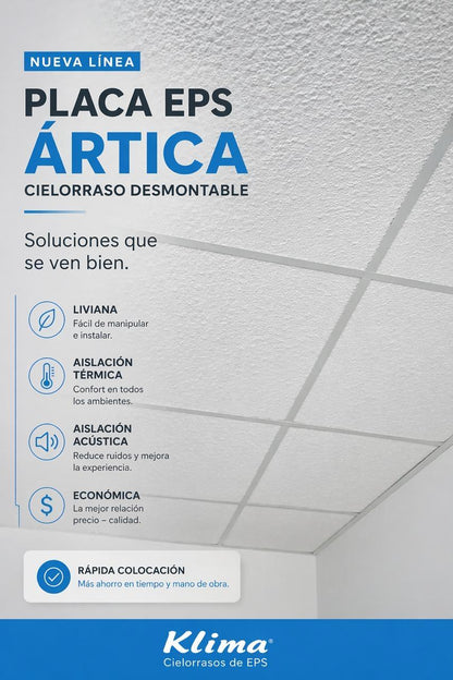 Placa De Cielorraso Desmontable Telgopor Klima Artica 60x60 Sin pintura