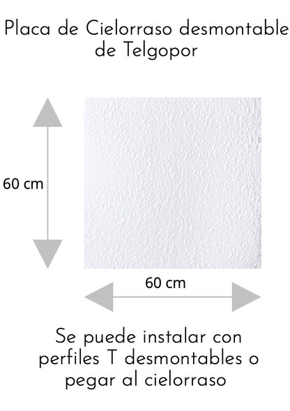 Placa De Cielorraso Desmontable Telgopor Klima Artica 60x60 Sin pintura